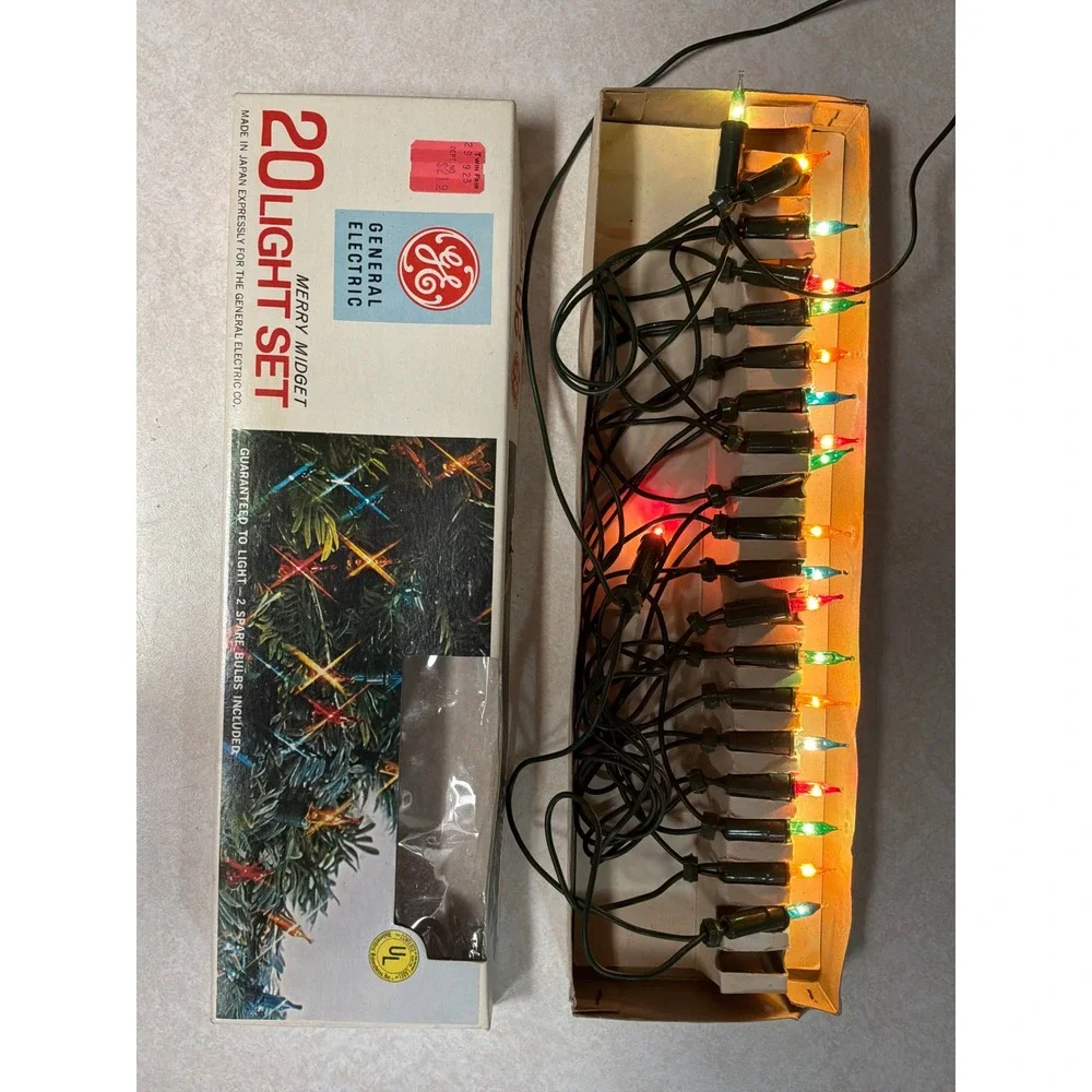 Vintage GE Merry Midget Christmas Lights 2 Sets Made Japan Woolworth Twin Fair
